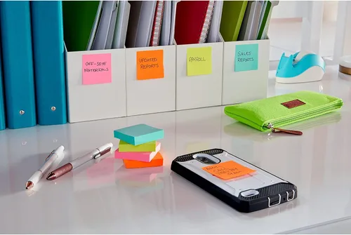 Vista 13 de Notas adhesivas Post-it Super Sticky, 8 blocs de notas adhesivas, 4.76 x 4.76 cm, Útiles escolares, Productos de oficina, 2 veces el poder