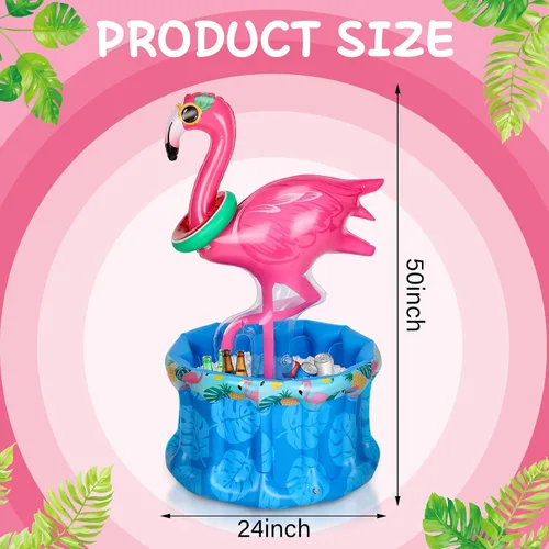 Vista 2 de Chuangdi 2 unidades de 50 pulgadas enfriador inflable de flamenco de verano decoración de fiesta de flamenco inflable enfriador de bebidas rosa