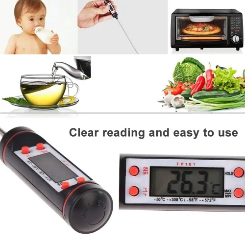 Vista 5 de Termómetro de carne negro, termómetro digital de lectura instantánea, termómetro electrónico de alimentos con sonda súper larga para cocina, leche