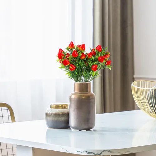 Vista 8 de Toddmomy Fresa falsa, 3 piezas de tallo de fresa artificial, adornos de flores de fruta para decoración del hogar, boda, fiesta, fruta artificial
