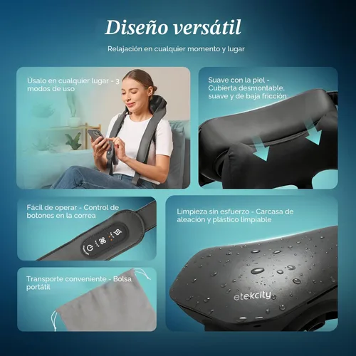 Vista 8 de Etekcity Masajeador de cuello inalámbrico FSA para aliviar el dolor de Negro profundo