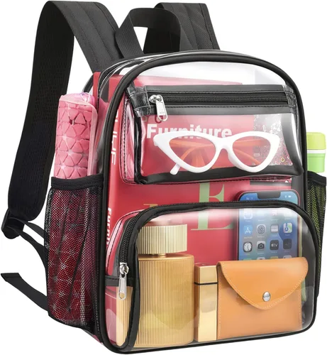 Vista 11 de MAY TREE Mochila Transparente Aprobada para Estadios para Mujeres y Hombres, Bolsa Transparente para Eventos, Negro, Grande