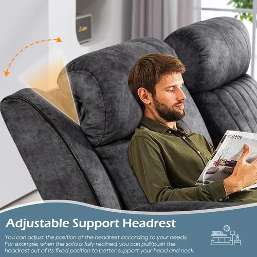 Vista 4 de Zero Gravity - Sofá biplaza reclinable eléctrico con reposacabezas ajustable, sofá reclinable eléctrico con consola, sofá reclinable eléctrico