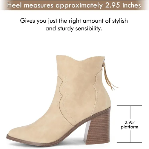 Vista 4 de Coutgo Botines occidentales para mujer, con puntera puntiaguda, tacón medio, apilado, con cremallera