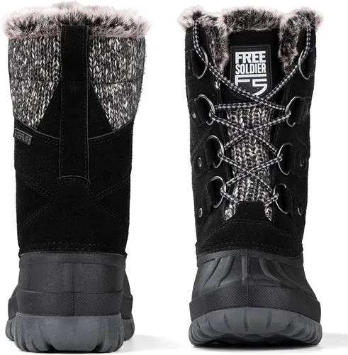 Vista 6 de FREE SOLDIER Botas de nieve impermeables de invierno para mujer, para clima frío, botas de pato de moda para exteriores, cómodas y aisladas