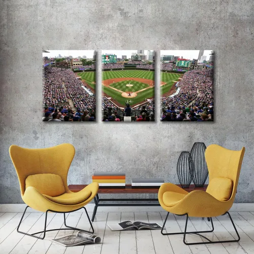 Vista 4 de TUMOVO Arte de pared en lienzo para estadio deportivo, arte de pared de campo Wrigley en Chicago, pinturas de Chicago, impresiones sobre lienzo