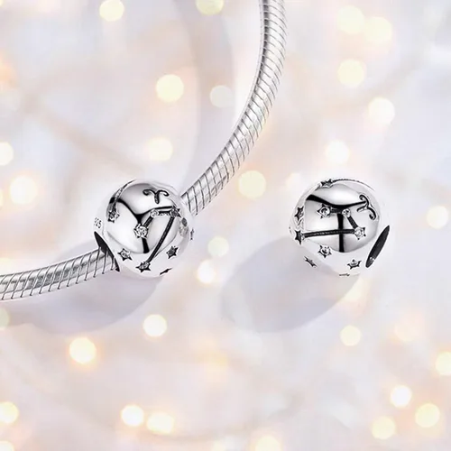 Vista 6 de Presentski Abalorio de plata de ley 925 con diseño de signo del zodiaco para pulseras y collares