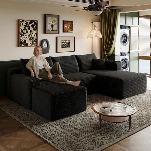 Vista 45 de Sofá modular en forma de L de 96 pulgadas con diván, moderno y cómodo sofá de pana para sala de estar, sofá de espuma viscoelástica, no requiere