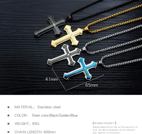 Vista 5 de OLEVS Collar con colgante de cruz para hombre, collar grande con colgante de cruz de acero inoxidable para hombres y mujeres