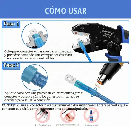 Vista 6 de Qibaok Crimpadora de cables de trinquete para conectores termorretráctiles, terminales de trinquete, herramienta de crimpado de alambre AWG 22-10