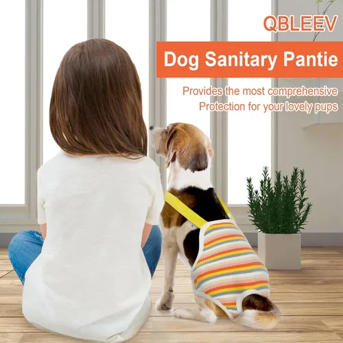Vista 5 de QBLEEV Pañales para perras, bragas sanitarias lavables con tirantes ajustables, bragas reutilizables para perrito, ropa interior para mascotas