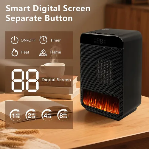 Vista 7 de Calentadores eléctricos portátiles para uso en interiores, calentador de espacio de cerámica con termostato, pantalla remota y digital, temporizador