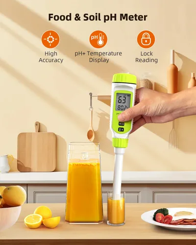 Vista 2 de Tadeto Medidor de pH digital multifuncional para alimentos, kit de prueba de pH de suelo de jardín de alta precisión con pantalla LCD ℃/℉