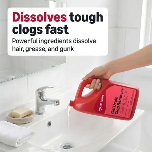 Vista 4 de Amazon Basics Gel removedor de obstrucciones de drenaje de máxima fuerza - Desatasca el cabello y la grasa, 80 onzas líquidas