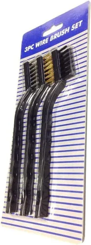 Vista 5 de Juego de 3 cepillos de limpieza de alambre con mango de plástico negro para limpieza de cocina del hogar, soldadura, escoria y estufa de gas óxido