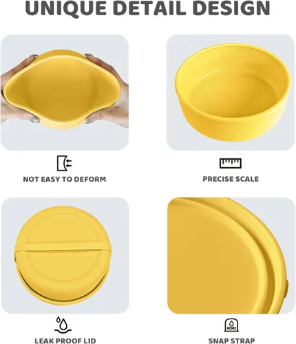 Vista 4 de Juego de 3 cuencos de silicona para almacenamiento de alimentos con tapas, aptos para microondas y congelador Amarillo claro