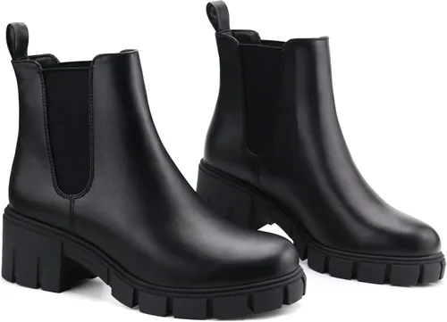 Vista 12 de starmerx Botines de plataforma para mujer, botas Chelsea elásticas, tacón medio, botines sin cordones