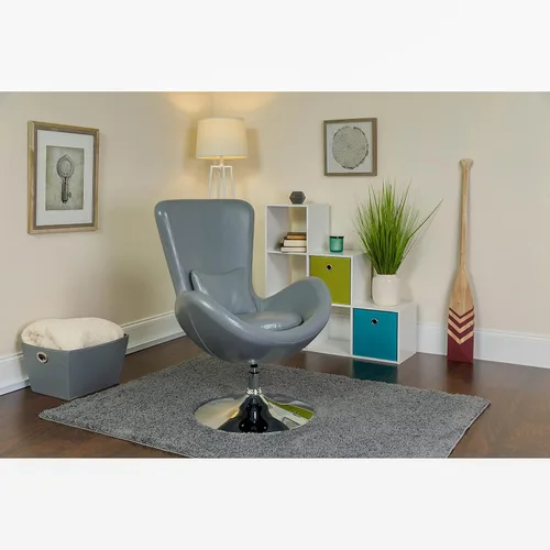Vista 2 de Flash Furniture Egg Series Grey LeatherSoft Silla de recepción lateral Gris Leathersoft