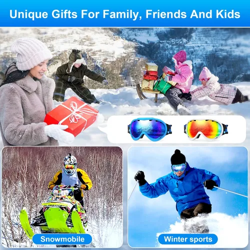 Vista 6 de RABIGALA Gafas de esquí de nieve/snowboard para hombres, mujeres, adultos, jóvenes, motos de nieve, esquí, patinaje, 100% protección UV, antivaho