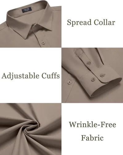 Vista 5 de COOFANDY Camisas de vestir de manga larga para hombre, ajuste regular, camisa casual con botones