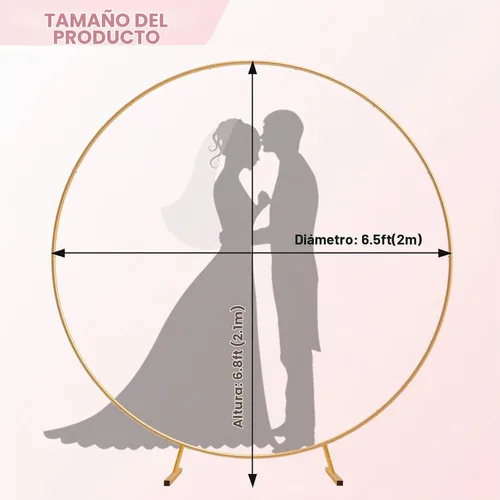 Vista 3 de IDAODAN - Marco redondo de arco de fondo de 6.9 pies, kit de soporte de arco de globos de metal dorado para boda, cumpleaños, base de anillo