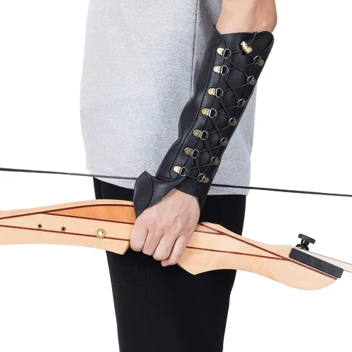 Vista 7 de PU cuero tiro con arco protector de brazo protector de mano de arco largo caza tiro