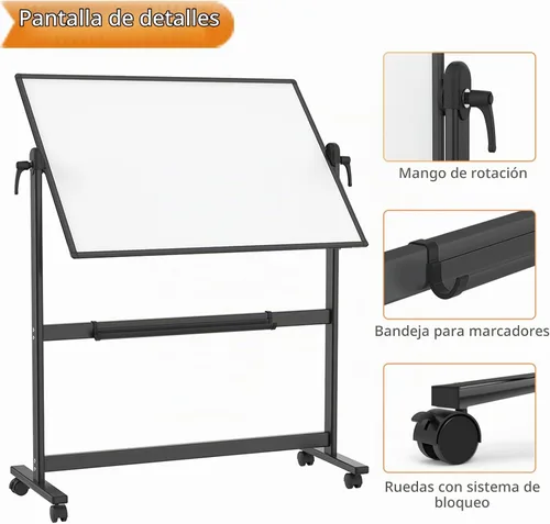 Vista 4 de VIZ-PRO Pizarra magnética portátil de doble cara, marco y soporte de aluminio negro de 48 x 36 pulgadas