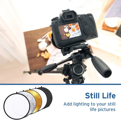 Vista 6 de Etekcity Reflector para fotografía de 24 pulgadas (60 cm) 5 en 1, reflectores de luz multidisco para fotografía, plegable con bolsa - Translúcido