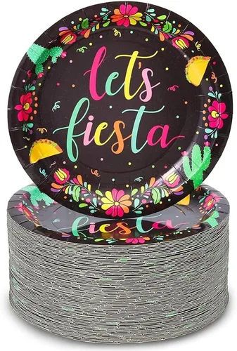 Vista 9 de Sparkle and Bash Cinco de Mayo Suministros para fiestas, platos de fiesta (7 pulgadas, paquete de 80)