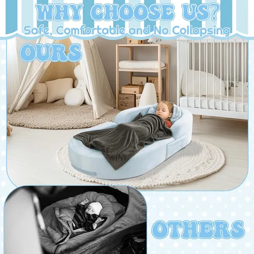 Vista 5 de Cama y silla de viaje para niños pequeños, cama plegable y portátil para niños pequeños para interiores y exteriores, cuna con funda de tela