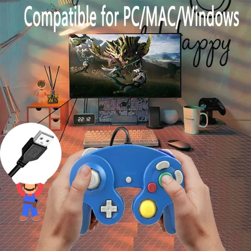 Vista 4 de Reiso Classic NGC Wired USB Controller for Windows PC MAC(blue1)