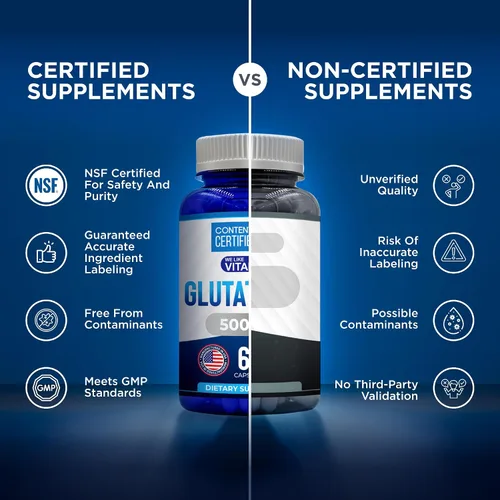 Vista 7 de We Like Vitamins Suplemento de glutatión certificado NSF 500 mg - 60 cápsulas de L-glutatión reducido para apoyo antioxidante e inmunológico