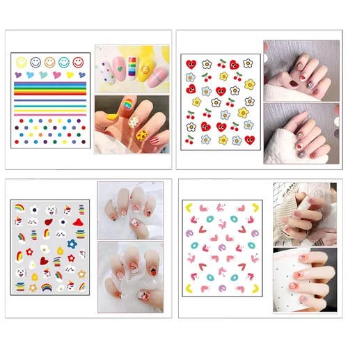 Vista 3 de 16 hojas de calcomanías de uñas para niños, lindas calcomanías autoadhesivas para niñas y mujeres, diseños 3D, accesorios de manicura