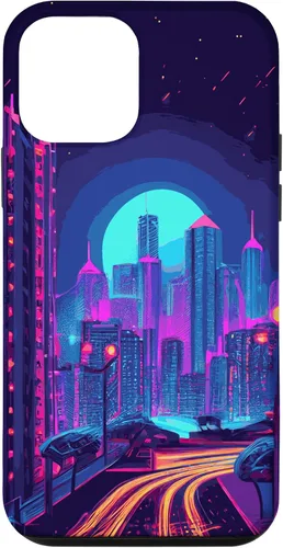 Vista 12 de Funda estética para iPhone 15 Vaporwave Anime City 80s 90s Futurism