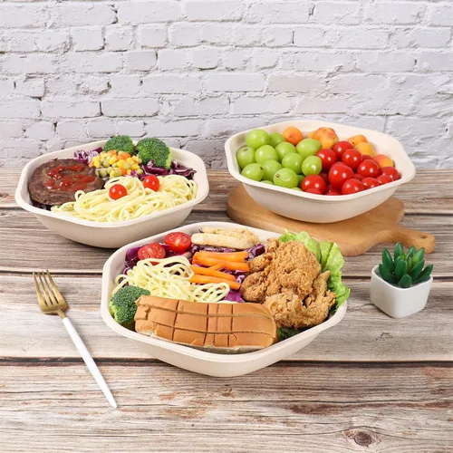 Vista 6 de Ensaladeras desechables de 37 onzas con tapas, contenedor de fibra vegetal, paquete de 20