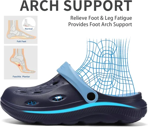 Vista 2 de Zuecos con soporte de arco para mujer y hombre, zapatos de jardín con plantilla acolchada, sandalias con fascitis plantar, antideslizantes