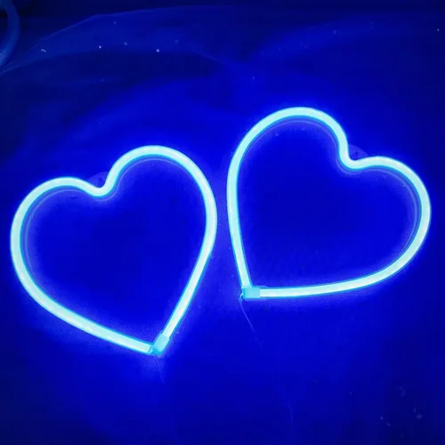 Vista 8 de 2 letreros de neón de corazón de San Valentín, funciona con pilas, luces LED de neón rosa, decoración de pared para dormitorio, cocina, puerta, 2rosa