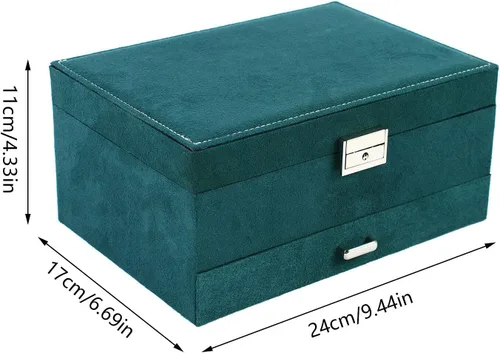 Vista 3 de Joyero con cerradura para mujer franela verde 3 capas organizador de joyas relojes collar anillo caja de almacenamiento