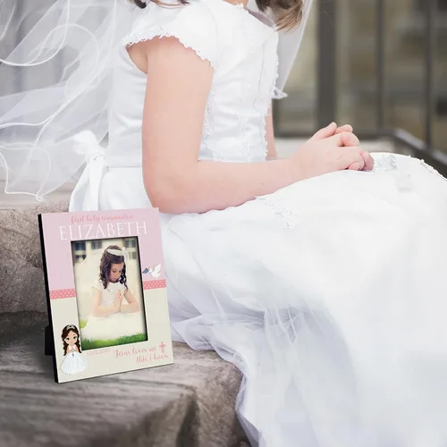Vista 4 de Regalos de primera comunión para niños y niñas, marco de fotos personalizado de la primera comunión con nombre y fecha, 2 orientaciones para fotos