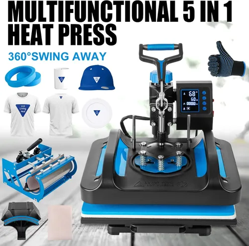 Vista 2 de Leomru máquina de prensa de calor 5 en 1, prensa de calor para sublimación de 12x15 pulgadas, máquina industrial de presión para camisetas, máquina