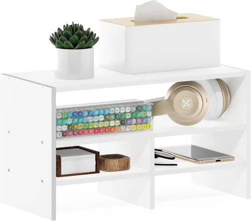 Vista 19 de Furinno Organizadores y accesorios de escritorio clásicos, elevador de monitor de 2 niveles, organización de oficina, estante superior