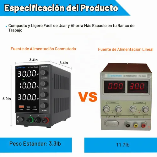 Vista 4 de Fuente de alimentación de CC variable, conmutación ajustable regulada (30 V 0-10A) con codificador grueso y fino perilla de ajustes, banco