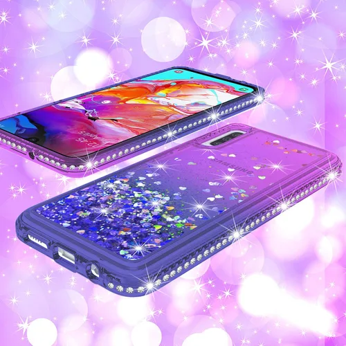 Vista 4 de Funda compatible con Samsung Galaxy A70, Quicksand Glitter Brillante Rhinestone Liquid Colorful TPU Bumper Funda protectora para Samsung Galaxy A70