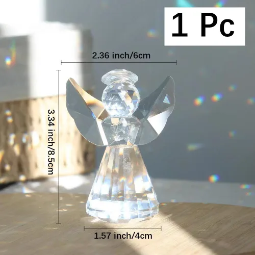 Vista 2 de Figura de ángel guardián de cristal de 3 pulgadas, bonita estatua de ángel de cristal transparente, decoración de pisapapeles, bonito regalo de arte