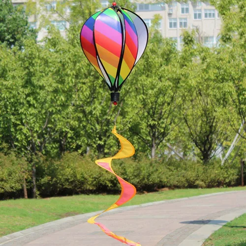 Vista 3 de 2 piezas de globos de decoración Windsock globo de aire caliente globo de aire caliente molino de viento adornos decoraciones de patio hilanderos