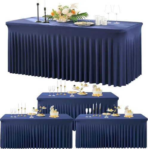 Vista 31 de Paquete de 3 Manteles de Spandex Azul Bebé para Mesas Rectangulares de 6 Pies, Falda de Mesa Azul Elástica Ajustada de 6 Pies para Fiestas de Boda