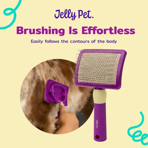 Vista 4 de JELLY PET Cepillo giratorio deslizante, la cabeza del cepillo se mueve, suave pin slicker, protege la piel, evita la irritación, el cepillado sin