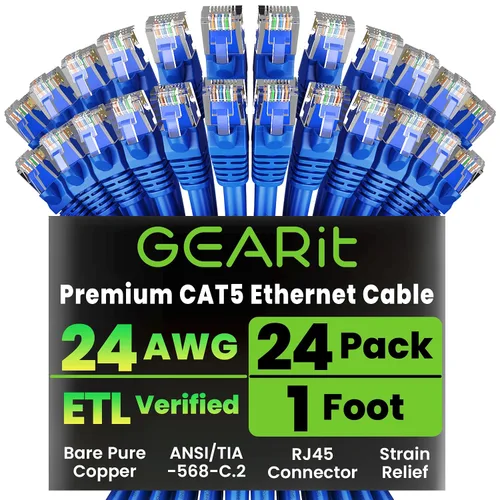 Vista 16 de GEARIT Paquete de 24 cables de conexión Ethernet Cat5e de 1 pie - Cable de red LAN RJ45 sin enganches, color negro