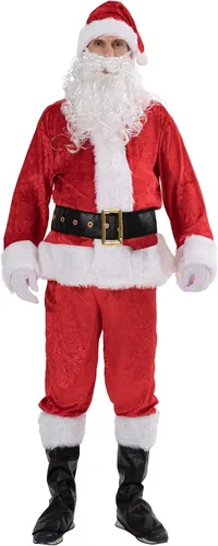 Vista 5 de EraSpooky Disfraz de Papá Noel de Navidad para hombre, 7 piezas