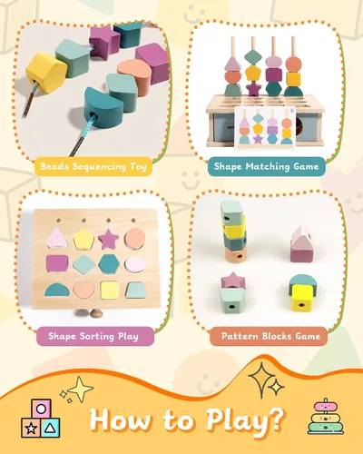 Vista 3 de Biottro Montessori - Juguetes para niños de 3, 4, 5 años, 5 en 1, juguete educativo de aprendizaje para niños y niñas, cuentas apilables a juego